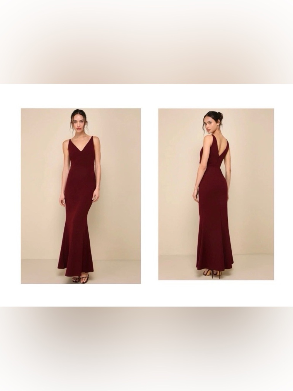 Lulu's Sleeveless V-Neck Mermaid Gown in Burgundy